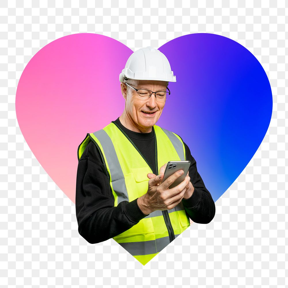 Construction contractor png, heart badge design in transparent background