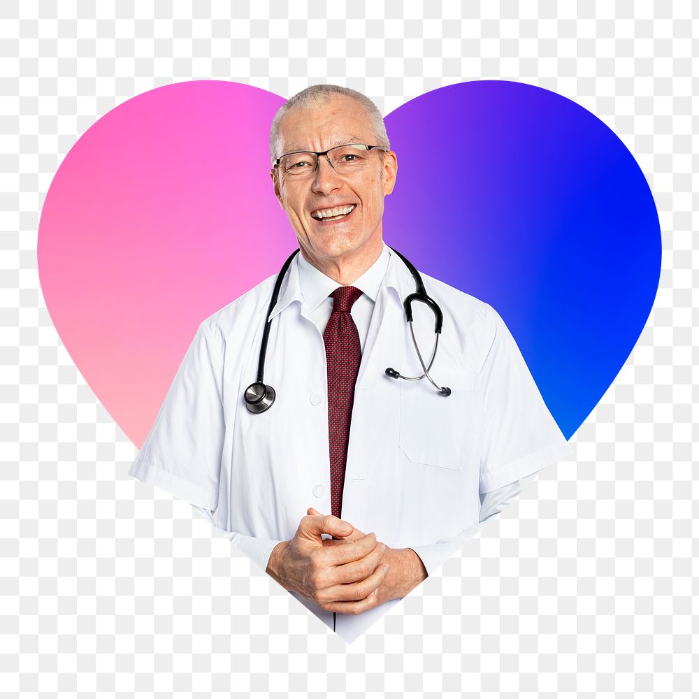 Male doctor png with stethoscope, heart badge design in transparent background