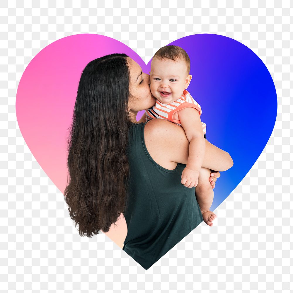 Mother & baby png, heart badge design in transparent background