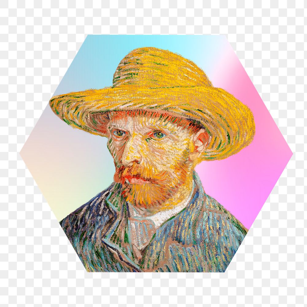 Png Van Gogh's Self Portrait, famous painting on gradient shape background, transparent background, remixed by rawpixel