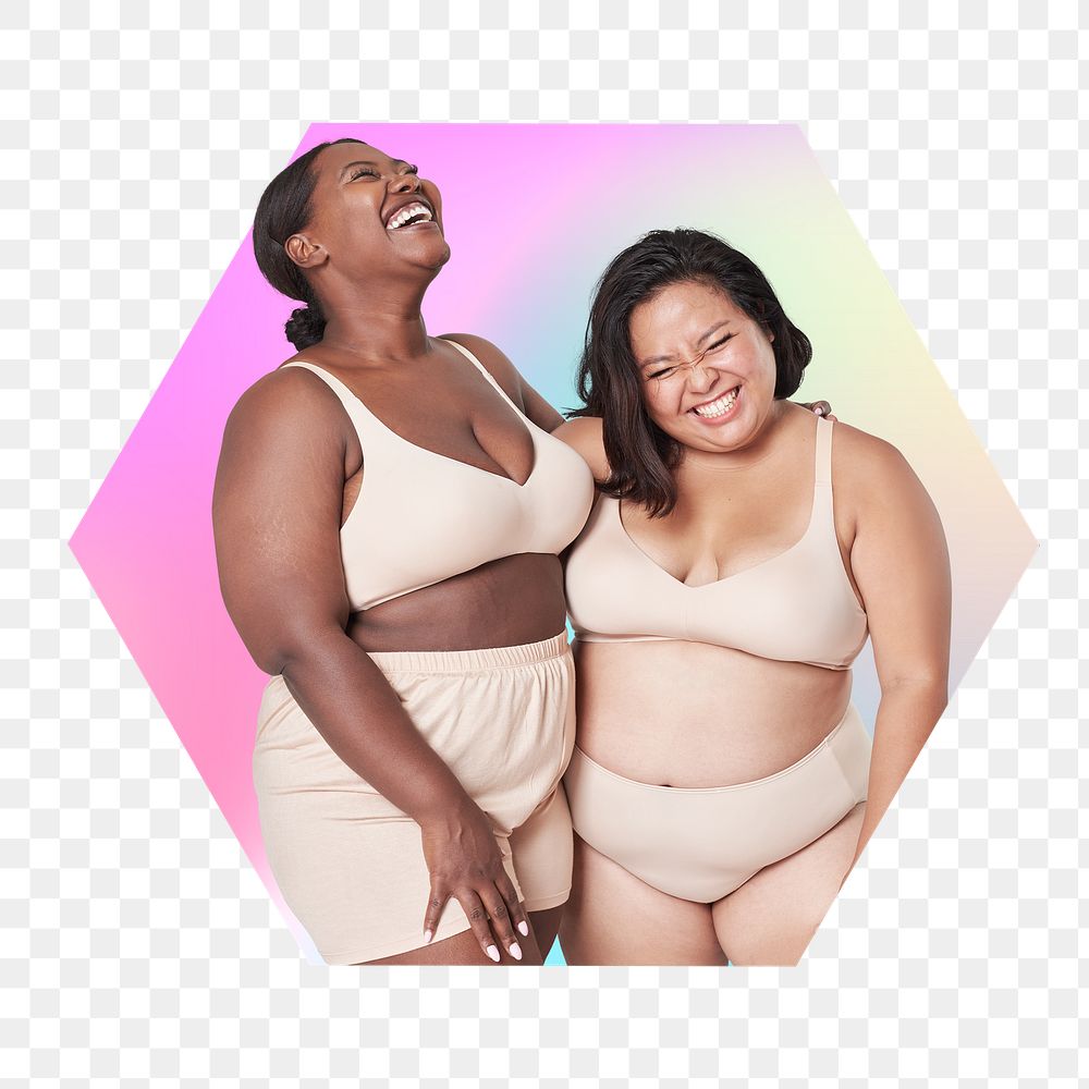 Friends png body positivity concept, hexagon badge in transparent background