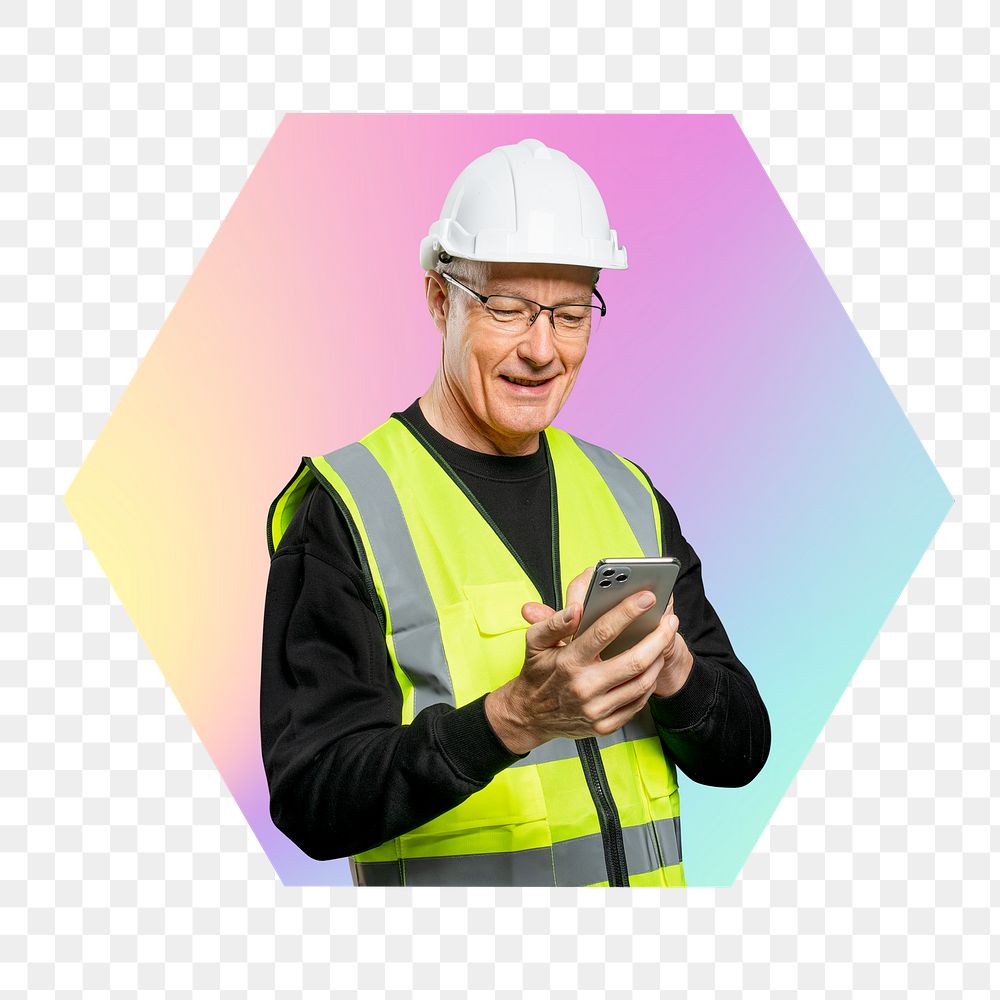 Construction contractor png, hexagon badge in transparent background