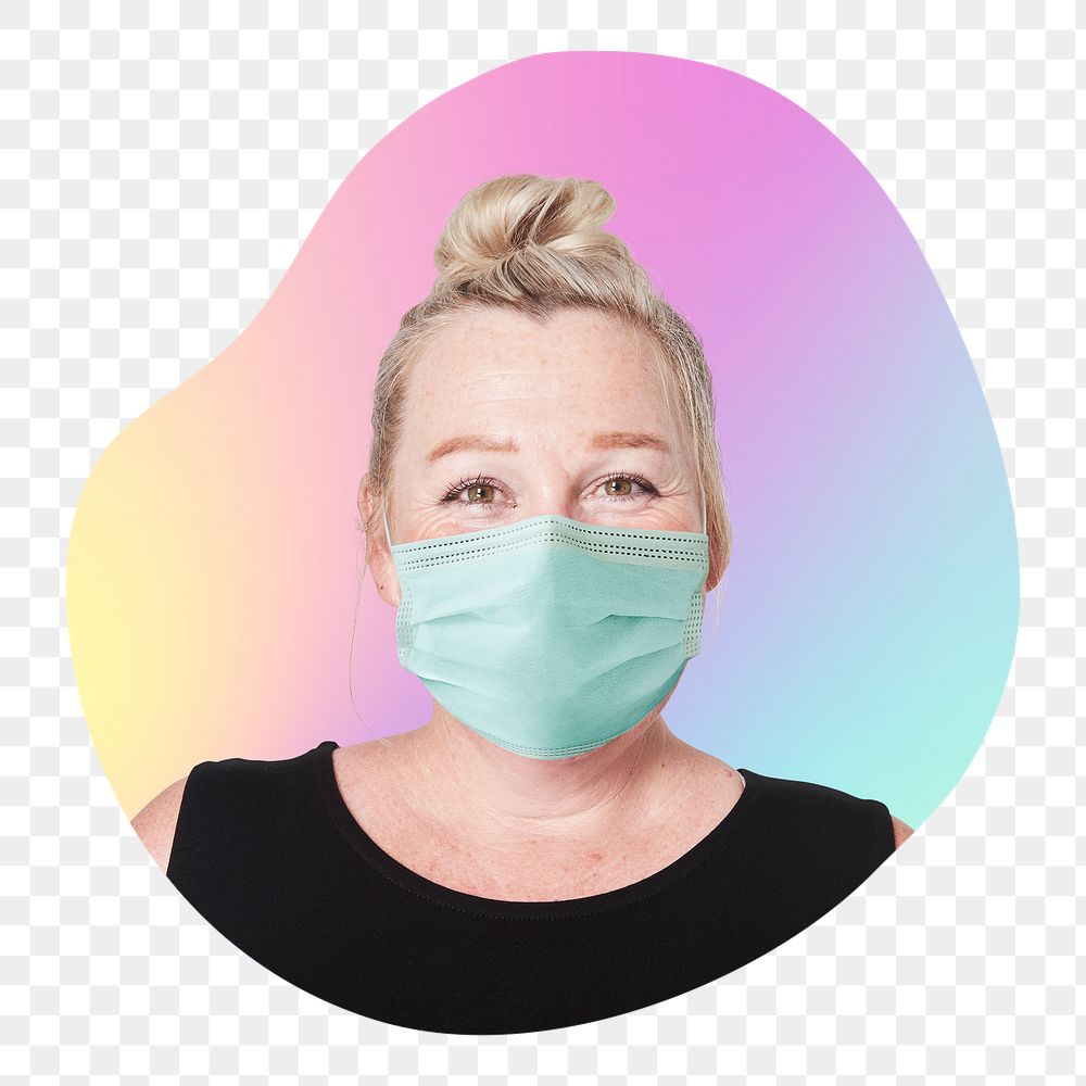 Png woman wearing surgical mask, transparent background