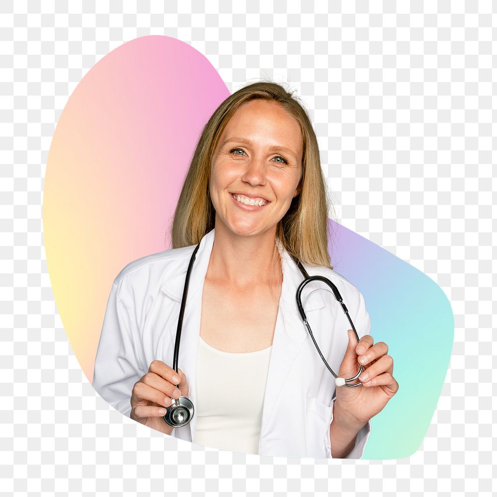 Female doctor png with stethoscope, transparent background