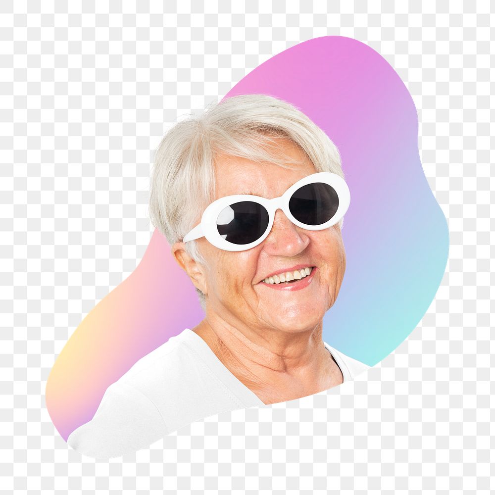Png fashionable senior woman wearing glasses, transparent background