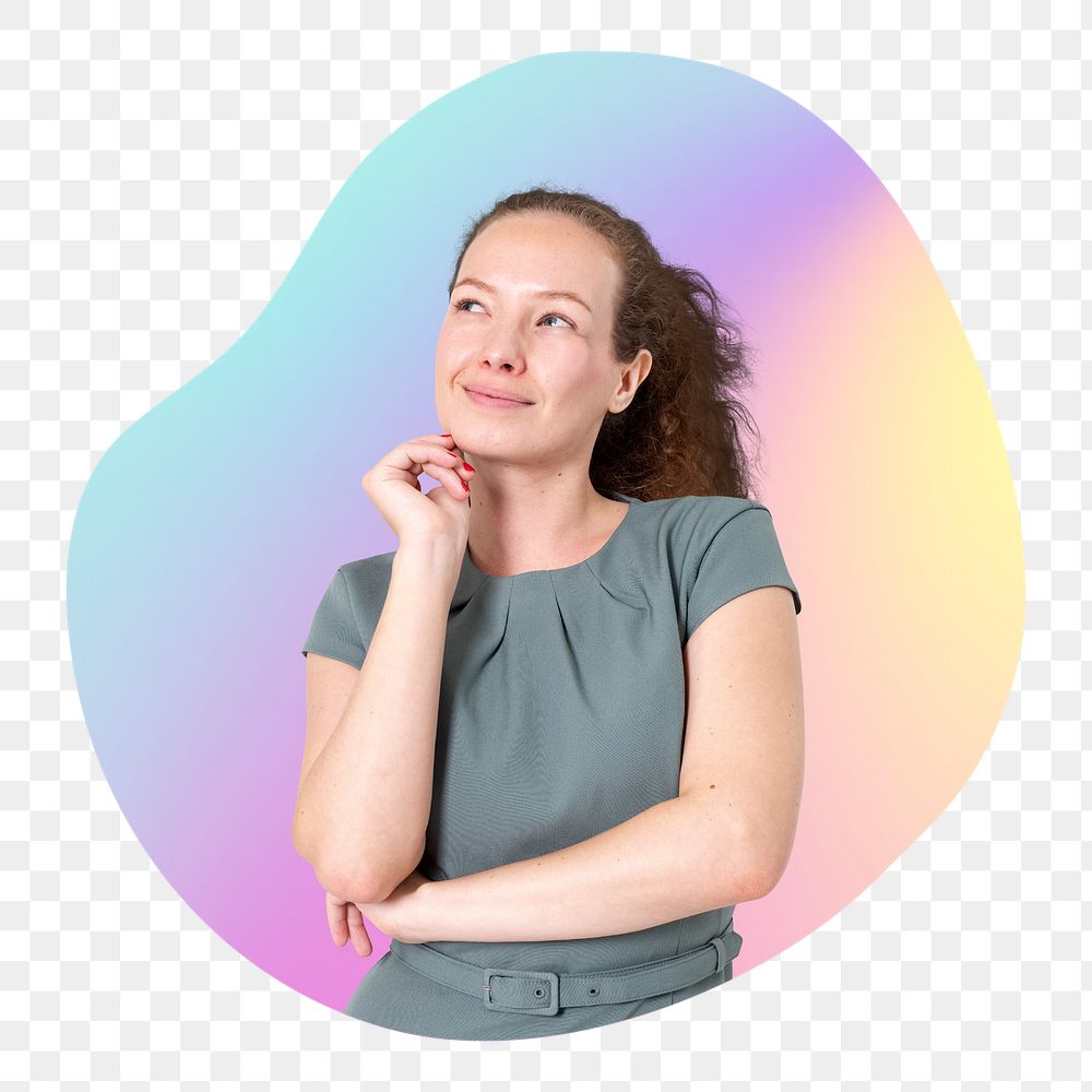 Thinking woman png, transparent background