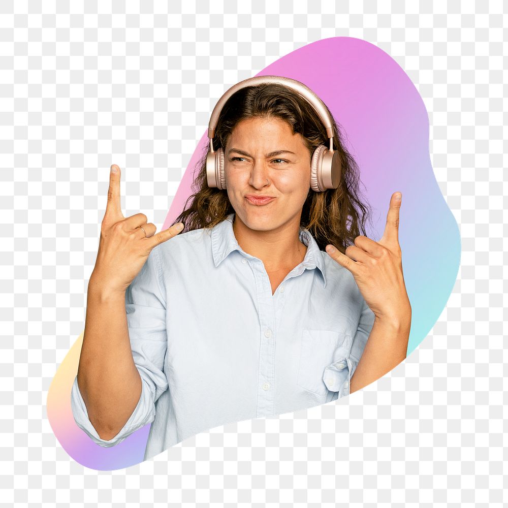 Png cool woman with headphone, transparent background