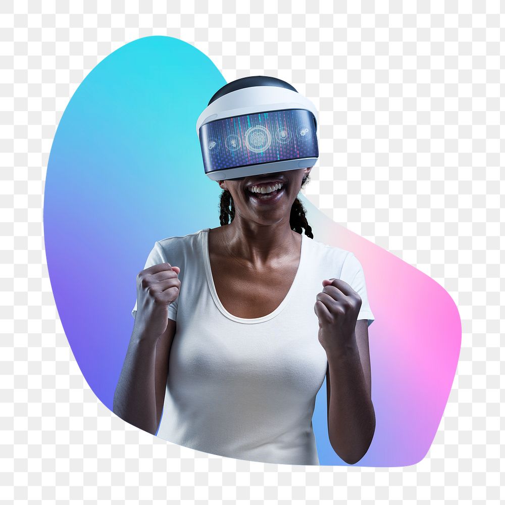 Png woman wearing vr glass, metaverse concept, transparent background