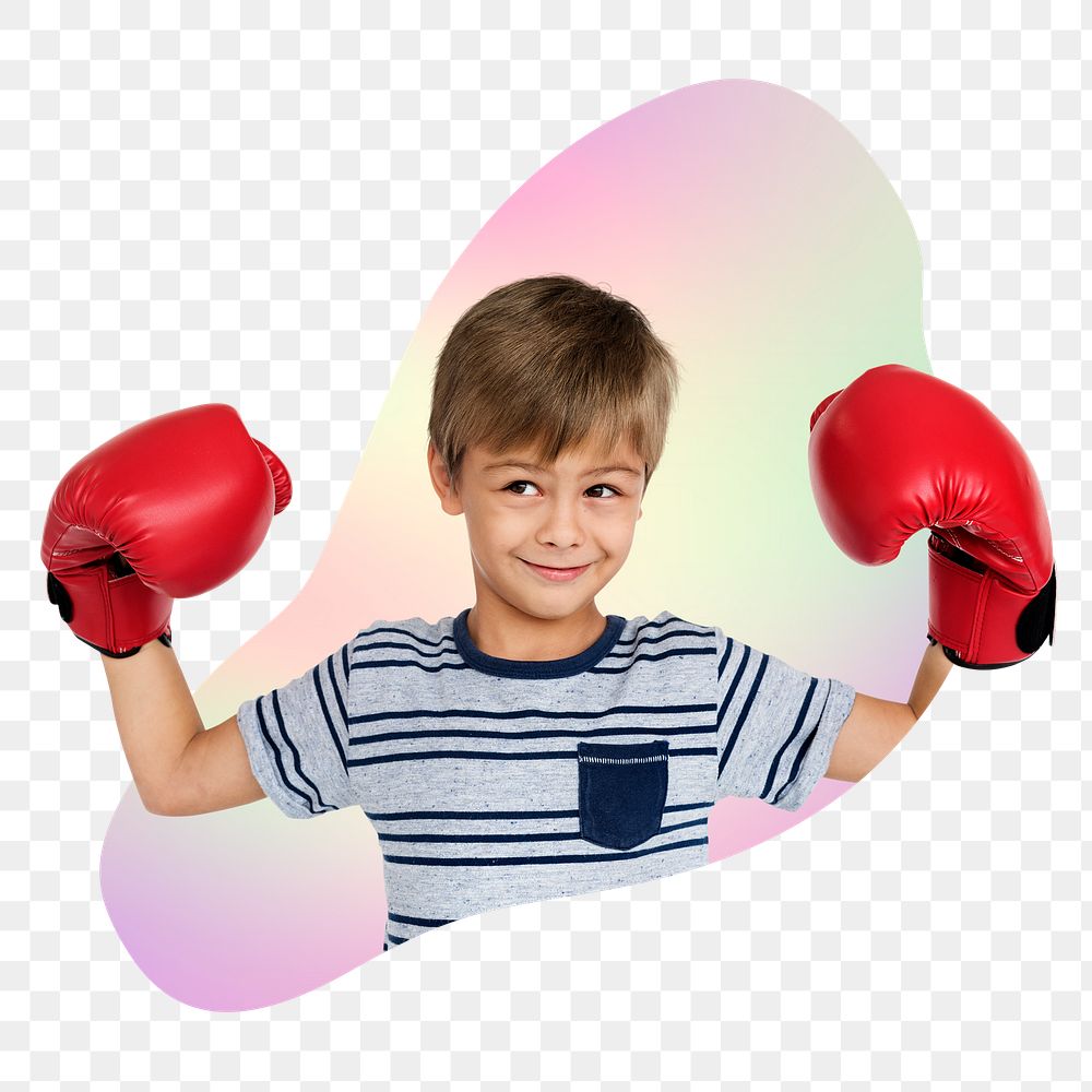 Png boy wearing boxing glove, future athlete, transparent background