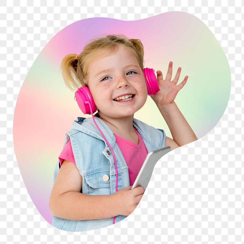 Png girl listening to music, transparent background