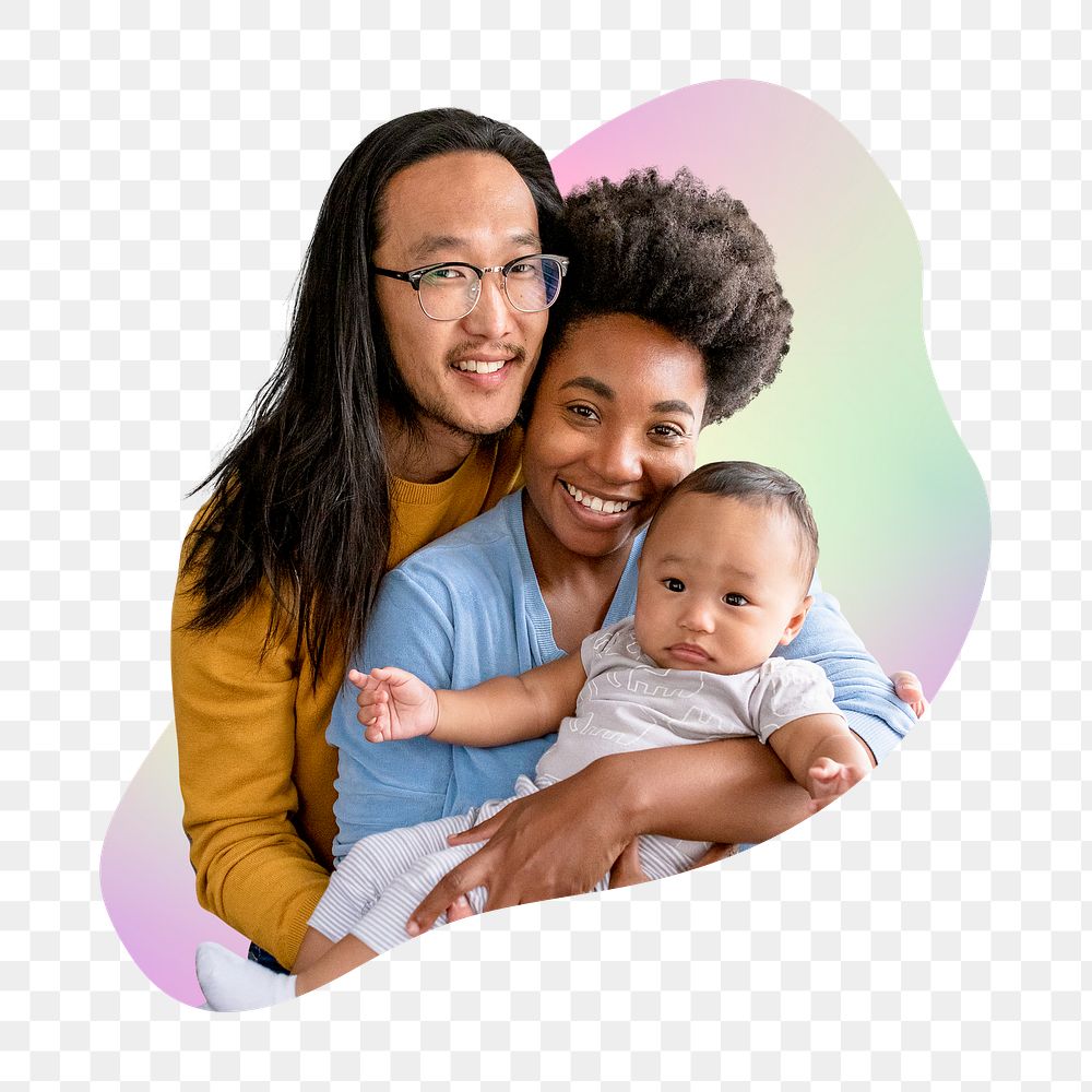 Happy diverse family png on transparent background 