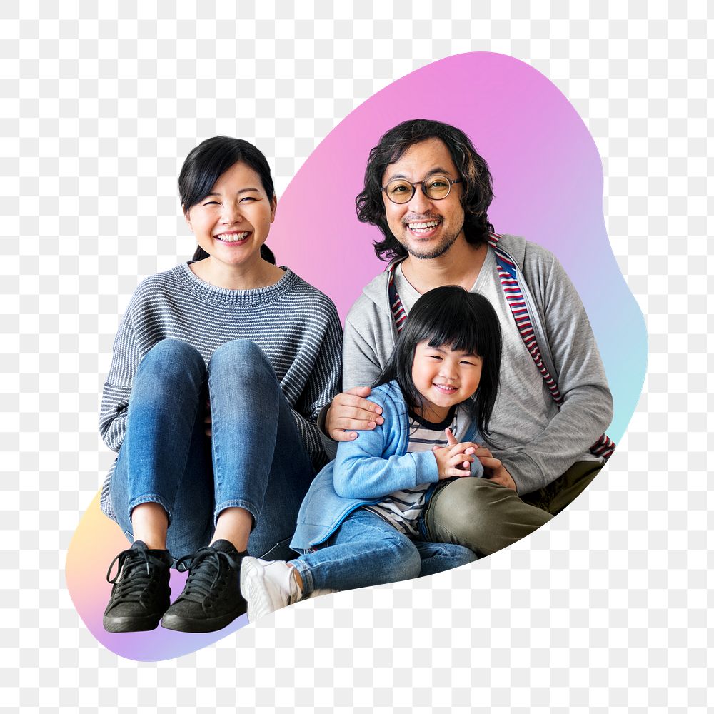 Happy Asian family png on transparent background 