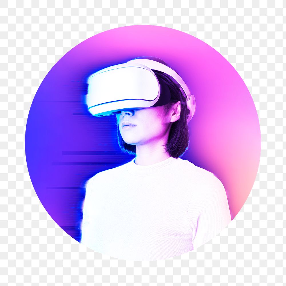 Png woman wearing vr glass, metaverse concept, transparent background