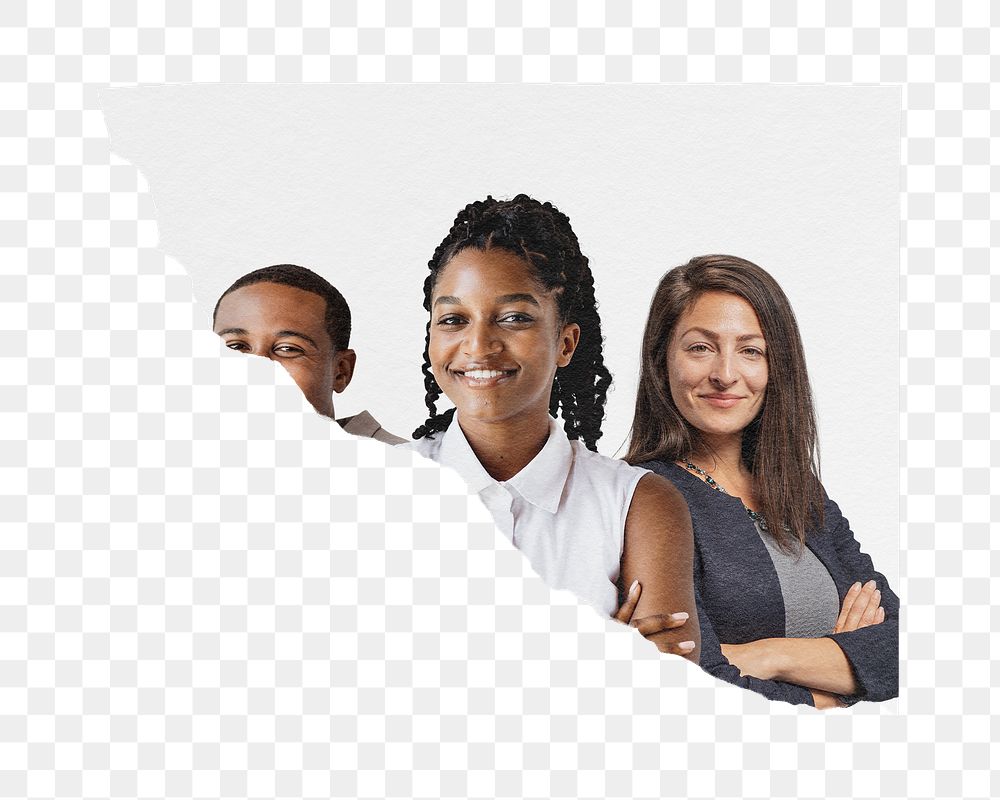 Png successful business team, ripped photo sticker on transparent background