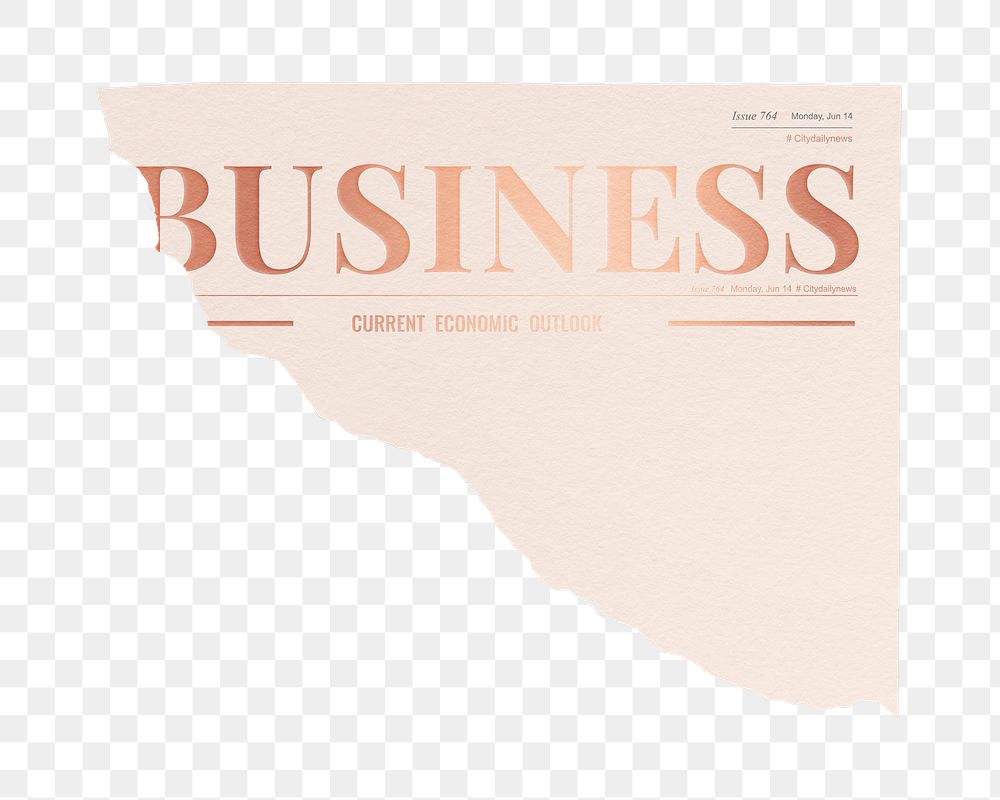 Feminine business png ripped newspaper sticker, rose gold nameplate design, transparent background