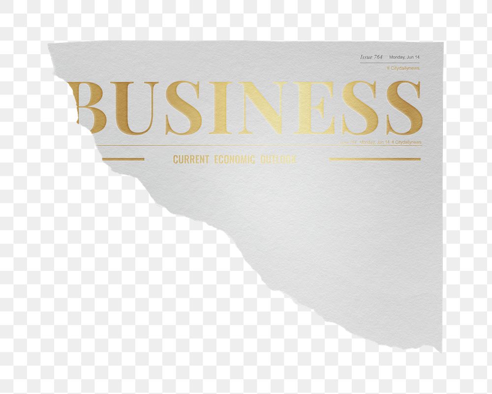 Modern business png ripped newspaper sticker, gold nameplate design, transparent background