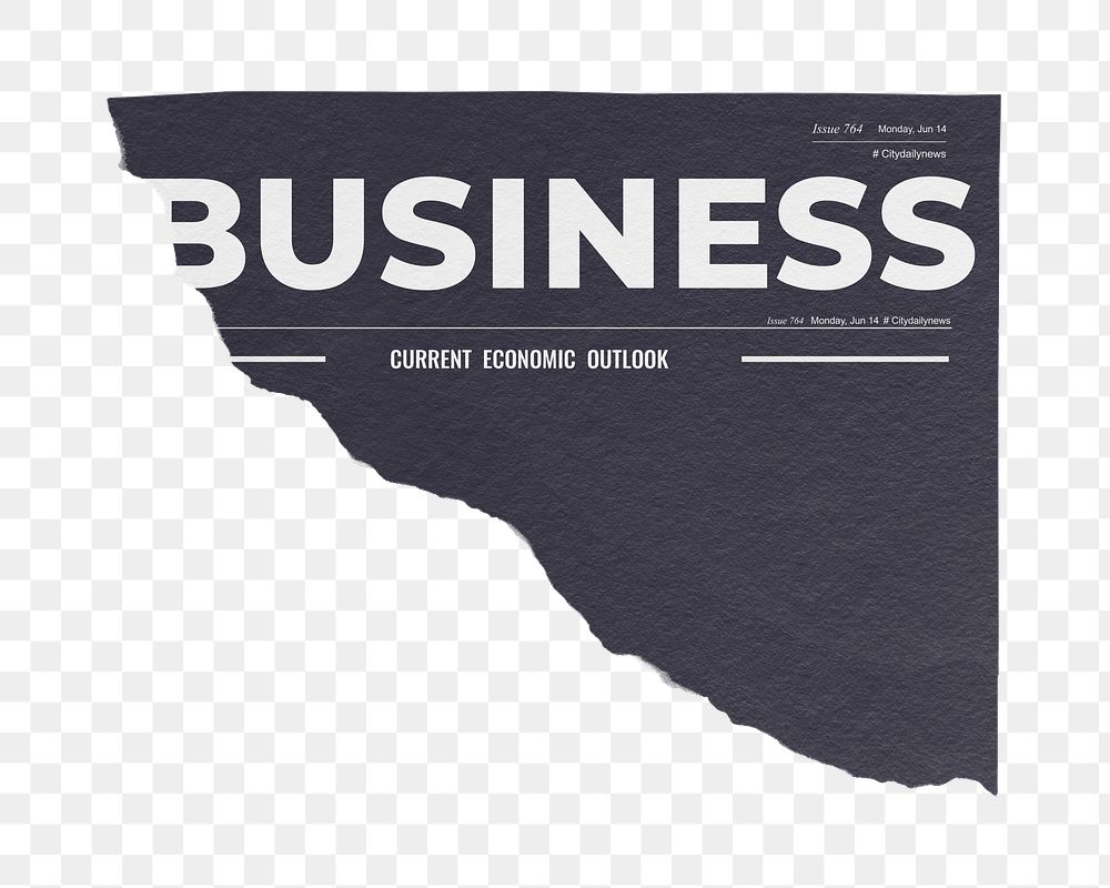 Navy business png ripped newspaper sticker, modern nameplate design, transparent background