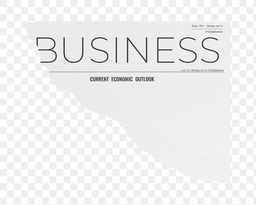 Minimal business png ripped newspaper sticker, modern nameplate design, transparent background