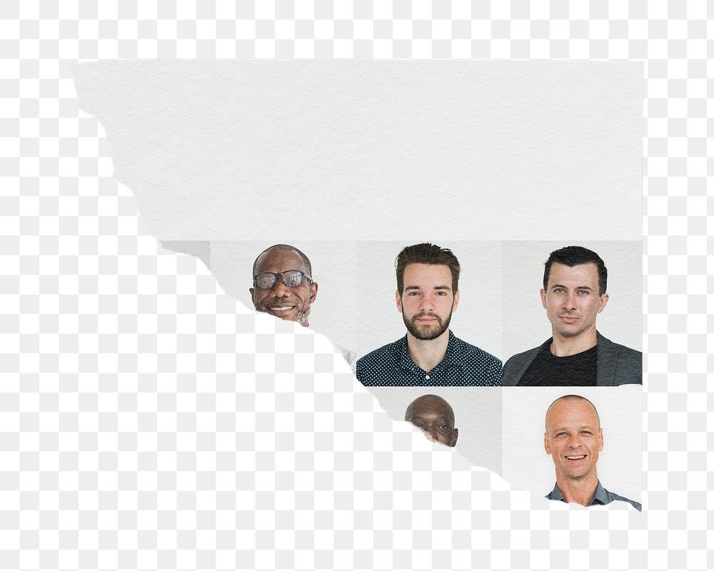 Diverse businessmen png ripped paper sticker, workplace diversity photo, transparent background