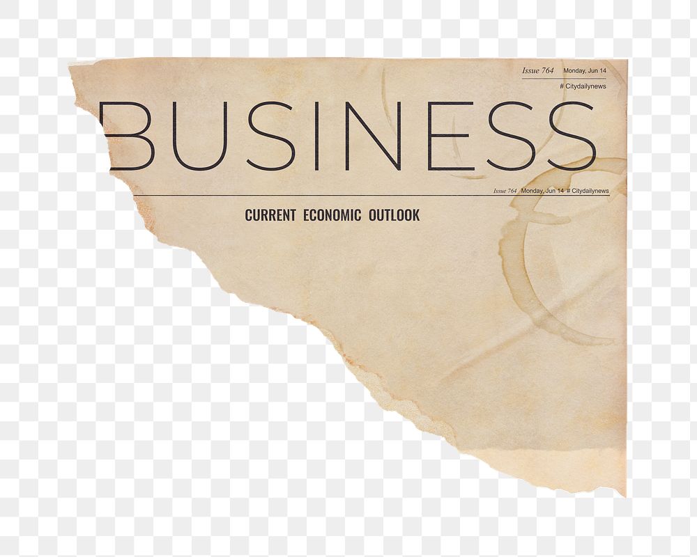 Vintage business png ripped newspaper ephemera sticker, kraft design, transparent background