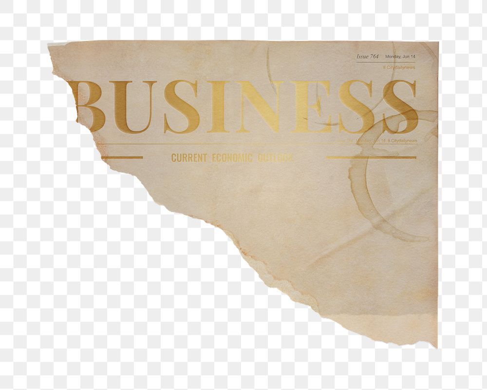 Vintage business png ripped newspaper ephemera sticker, kraft design, transparent background