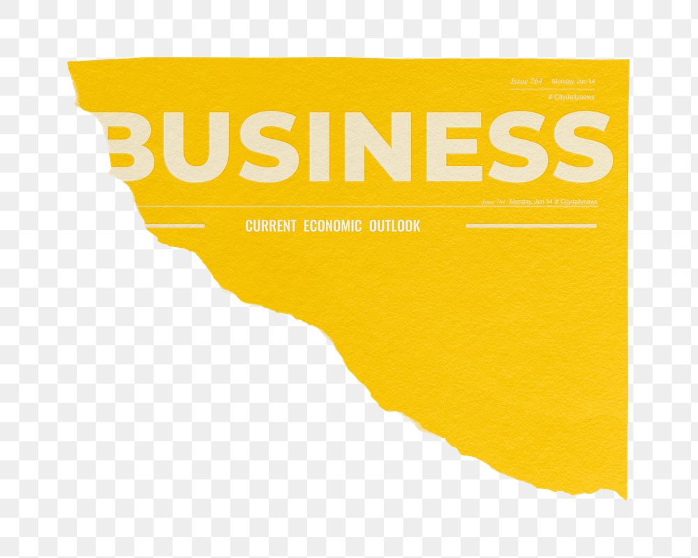 Yellow business png ripped newspaper sticker, modern nameplate design, transparent background