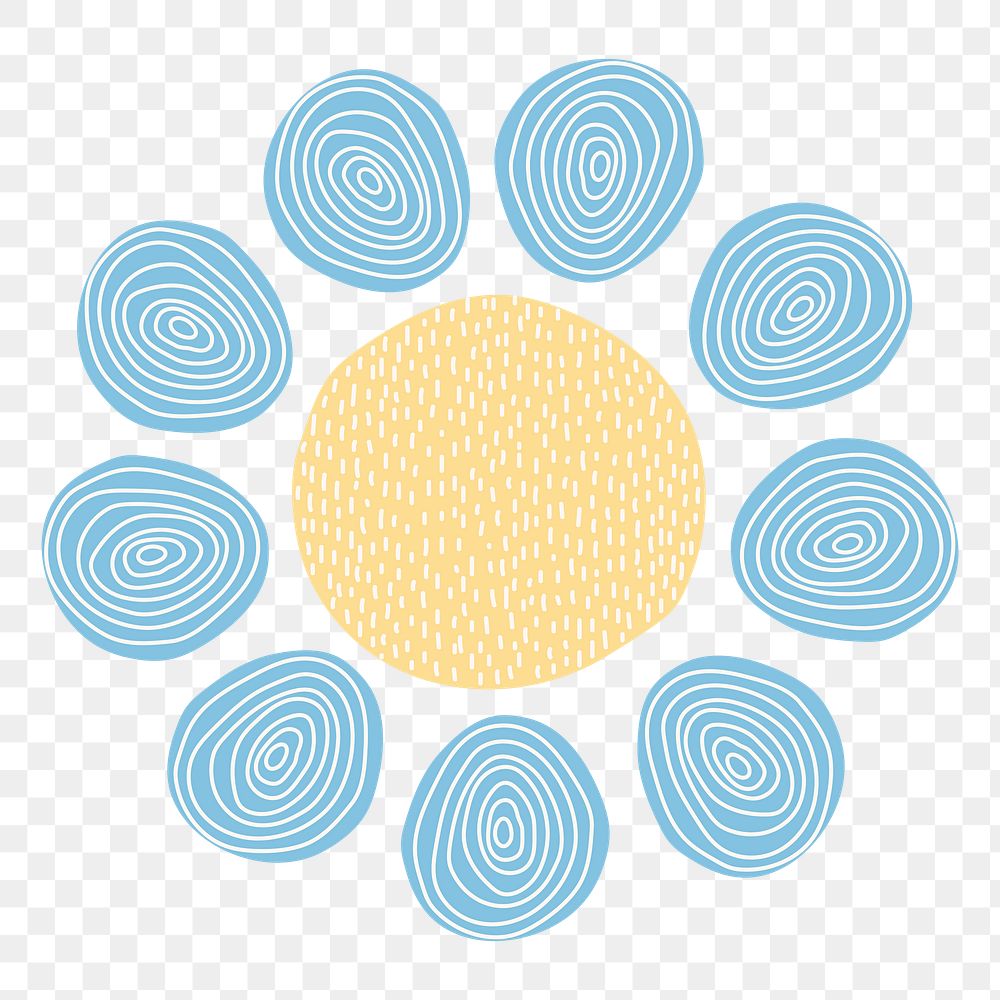 Blue flower png sticker, patterned doodle transparent background