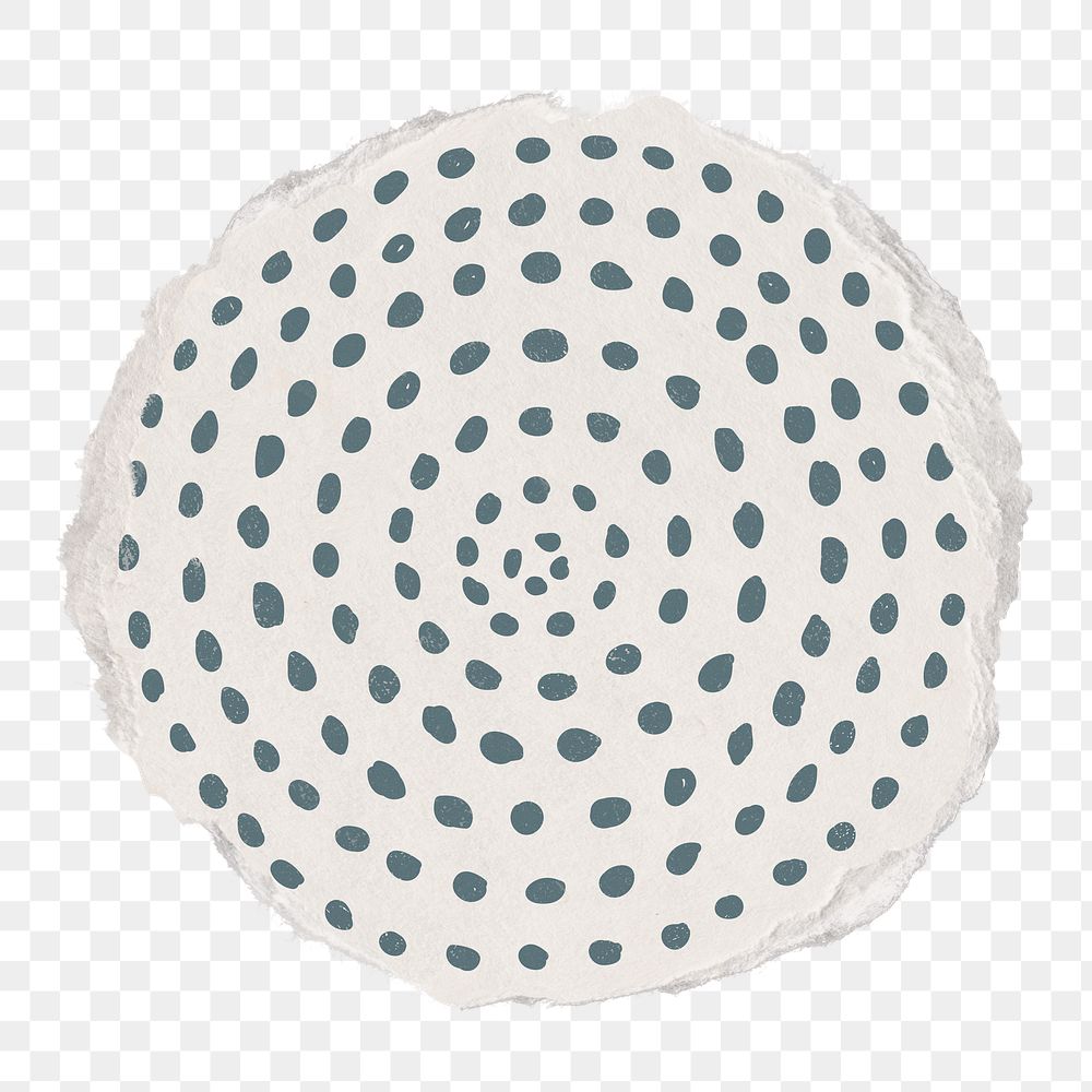 Gray dots png round sticker, ripped paper, transparent background