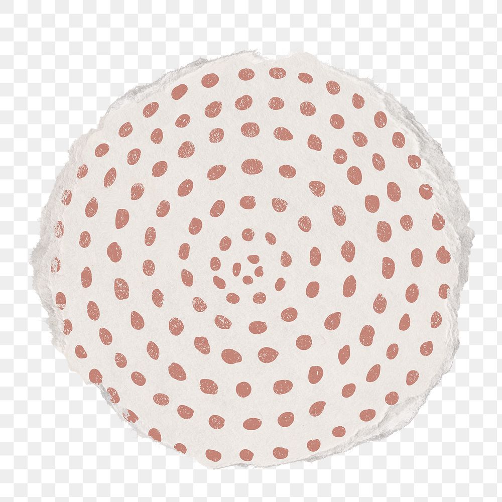 Brown dots png round sticker, ripped paper, transparent background
