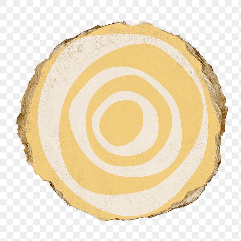 Spiral yellow png circle sticker, ripped paper, transparent background