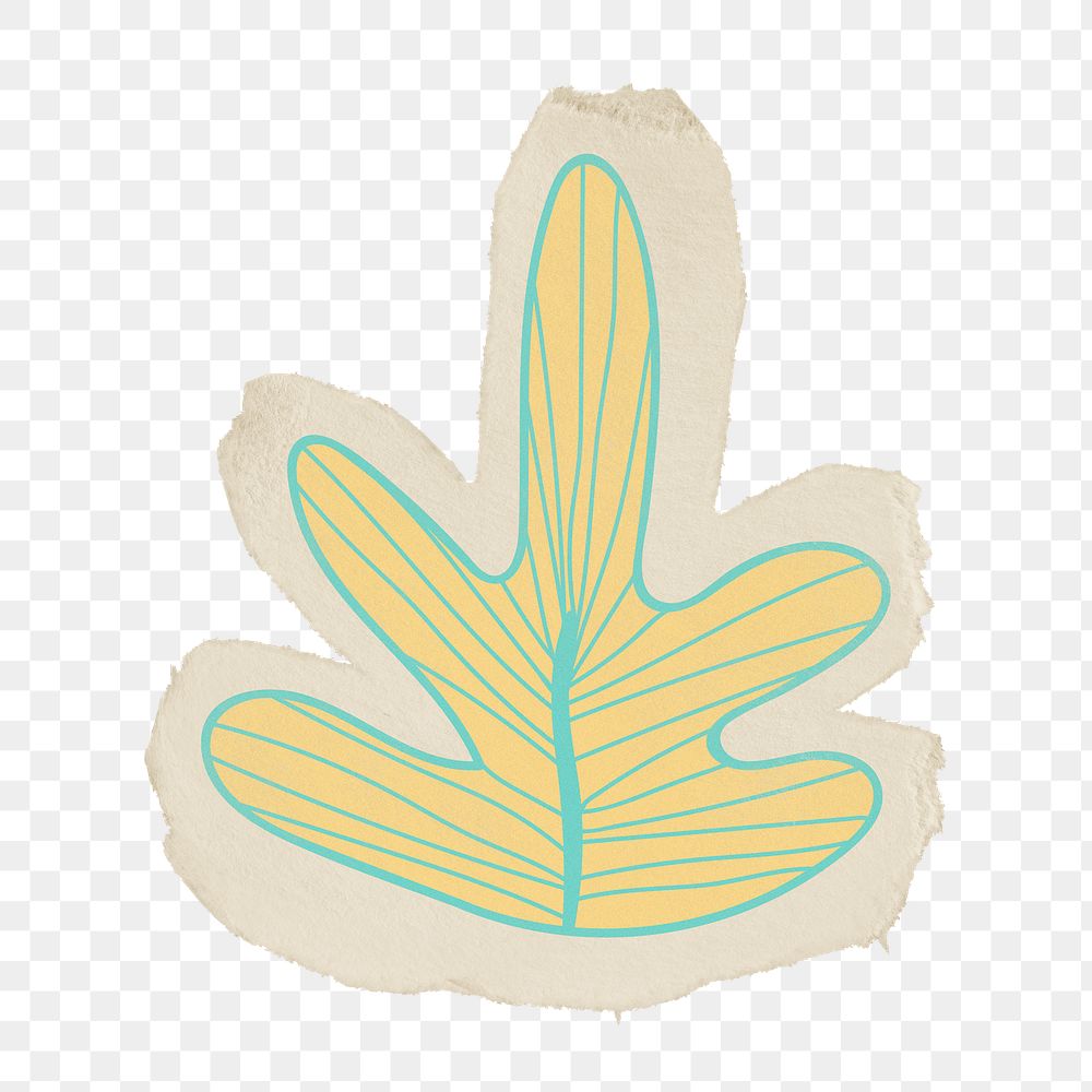 Yellow leaf png sticker, botanical ripped paper, transparent background