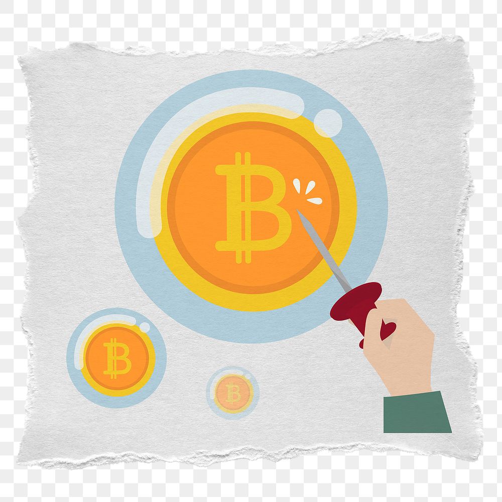 Png Bitcoin ripped paper sticker, bubble burst, transparent background