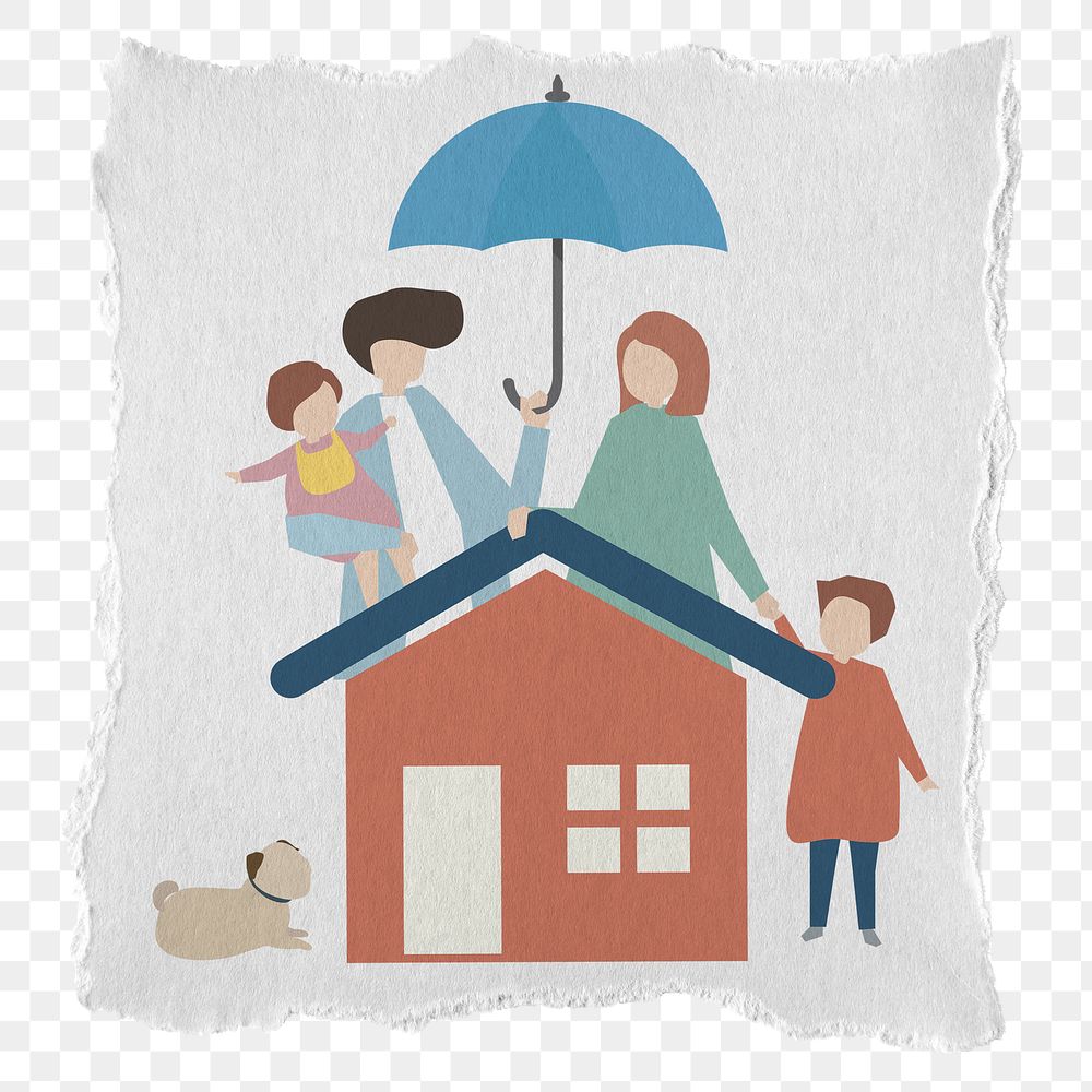 Home insurance png paper sticker, family, transparent background