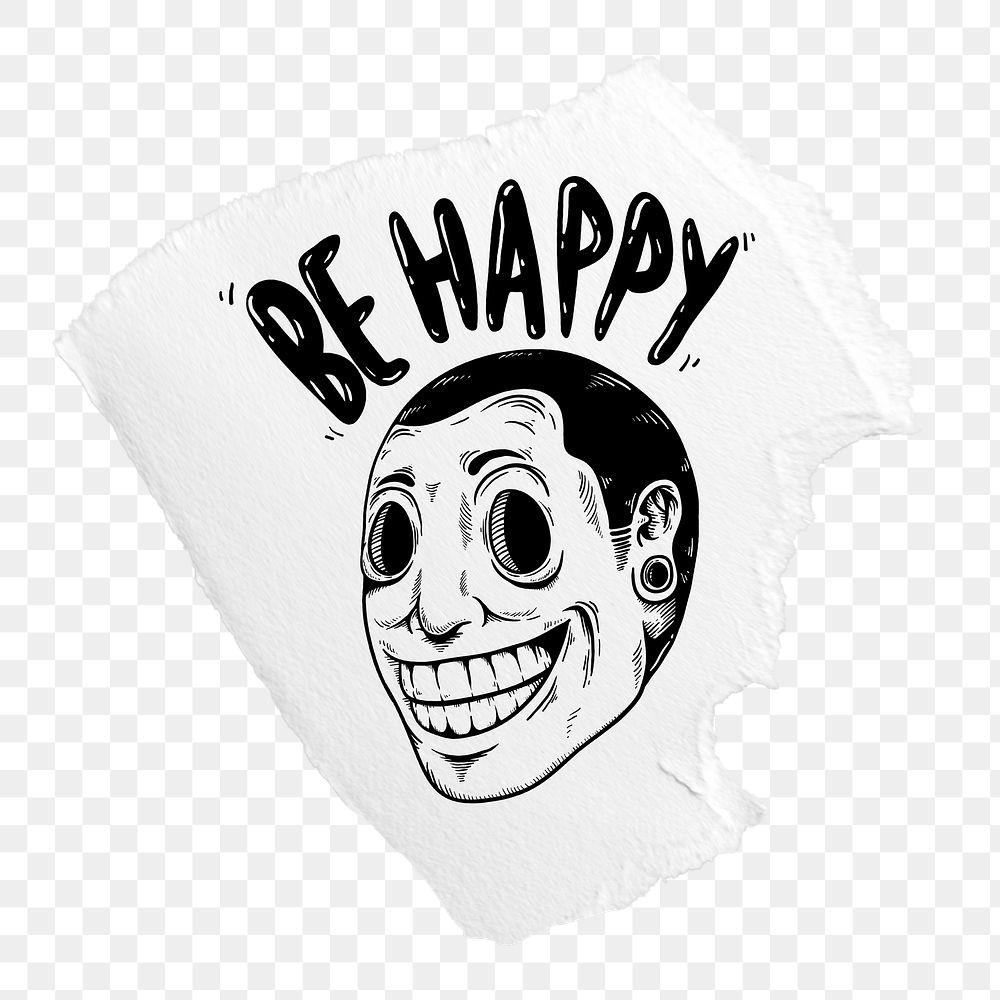 Happy man png sticker, ripped paper transparent background