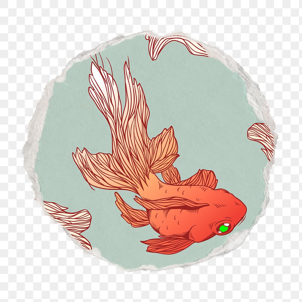 Goldfish png sticker, ripped paper transparent background