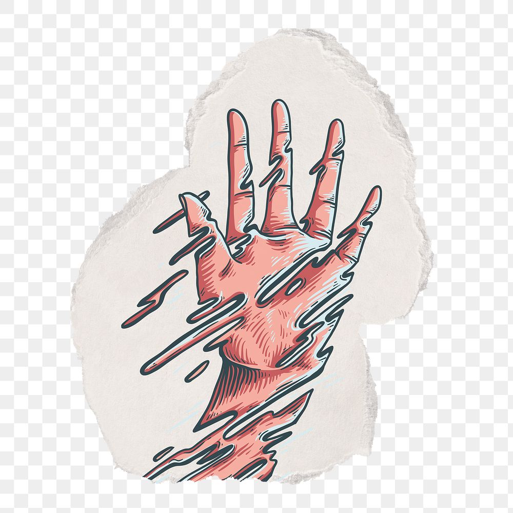 Fading hand png sticker, ripped paper transparent background