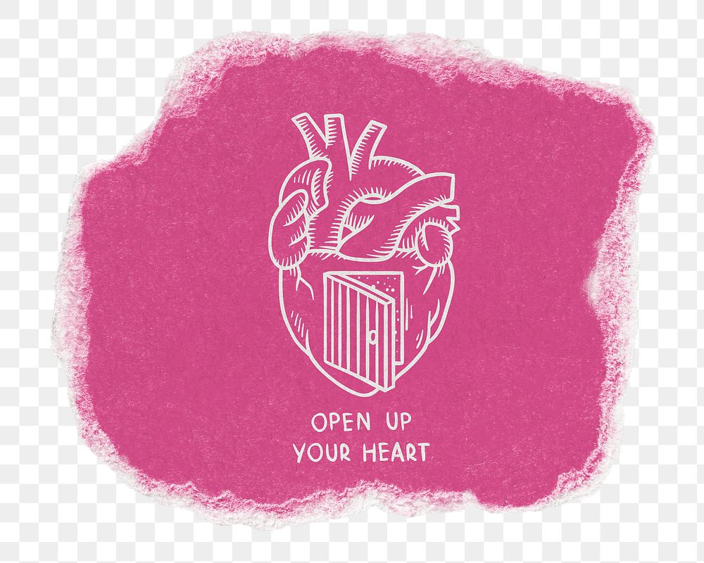 Open heart png sticker, ripped paper transparent background