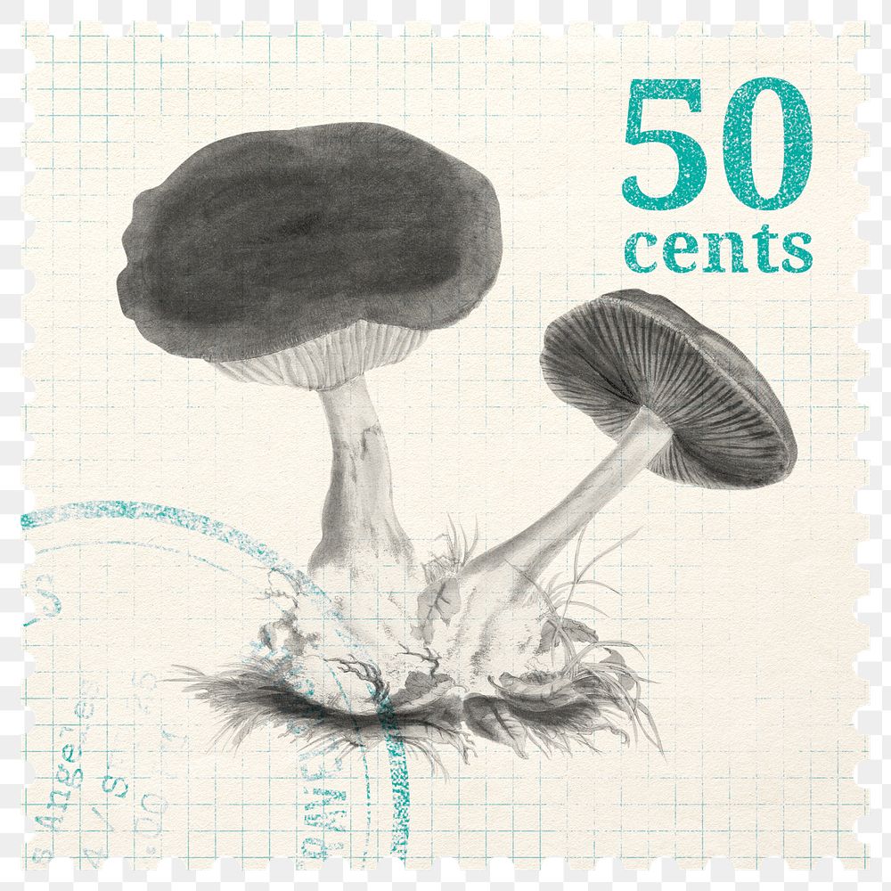 Postage stamp png, aesthetic mushroom, ephemera collage element, transparent background, remixed by rawpixel