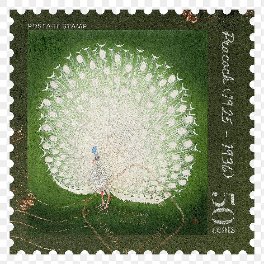 Peacock png post stamp sticker, transparent background