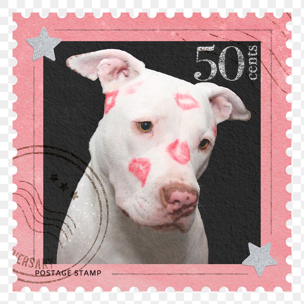 Cute dog png post stamp sticker, transparent background