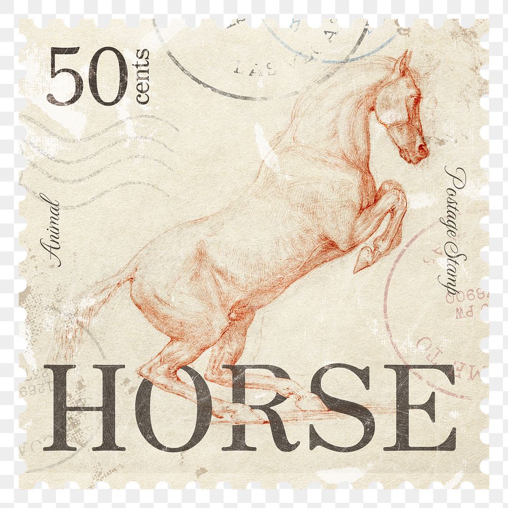 George Stubbs drawing, png postage stamp, transparent background, remixed by rawpixel