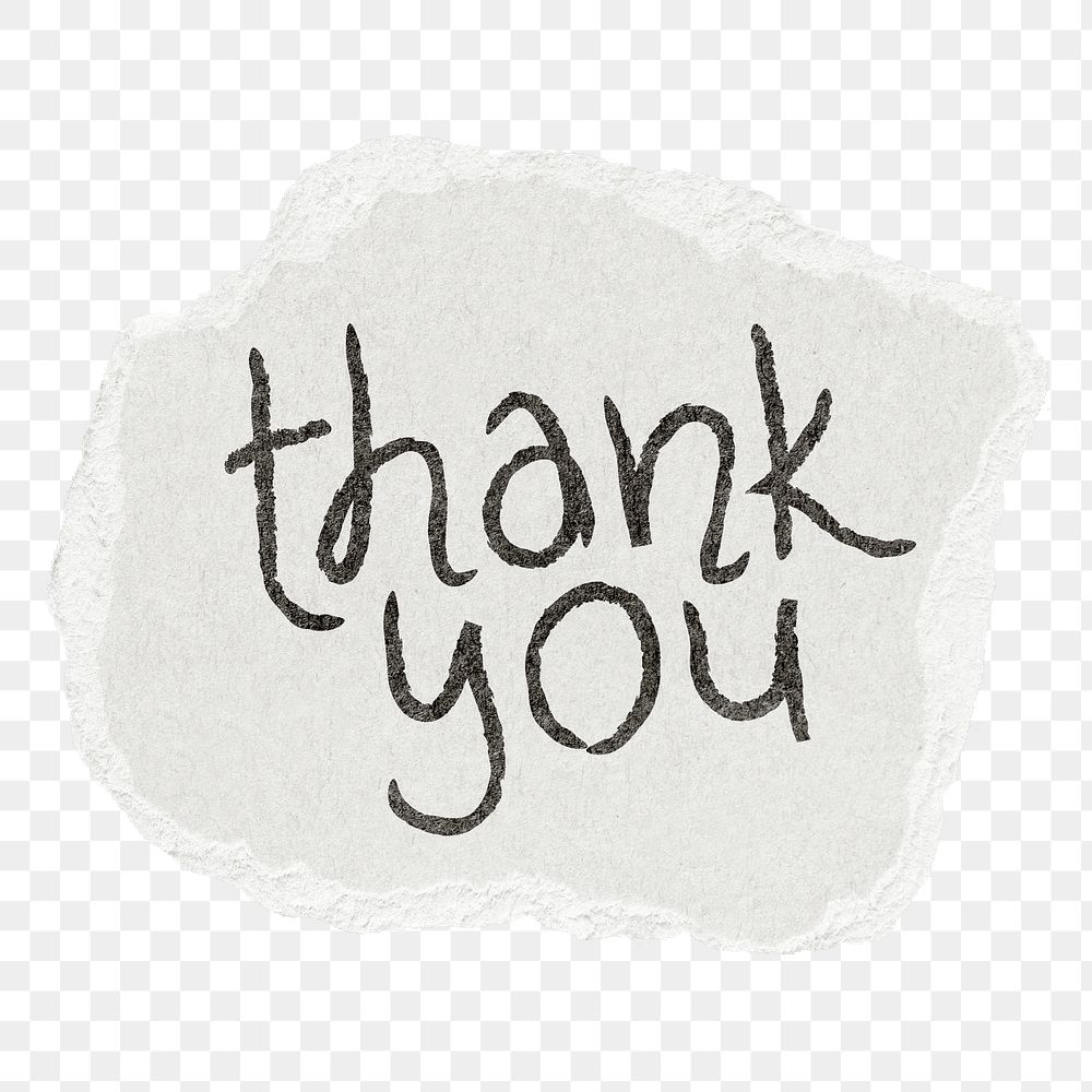 Thank you png word sticker, ripped paper typography, transparent background