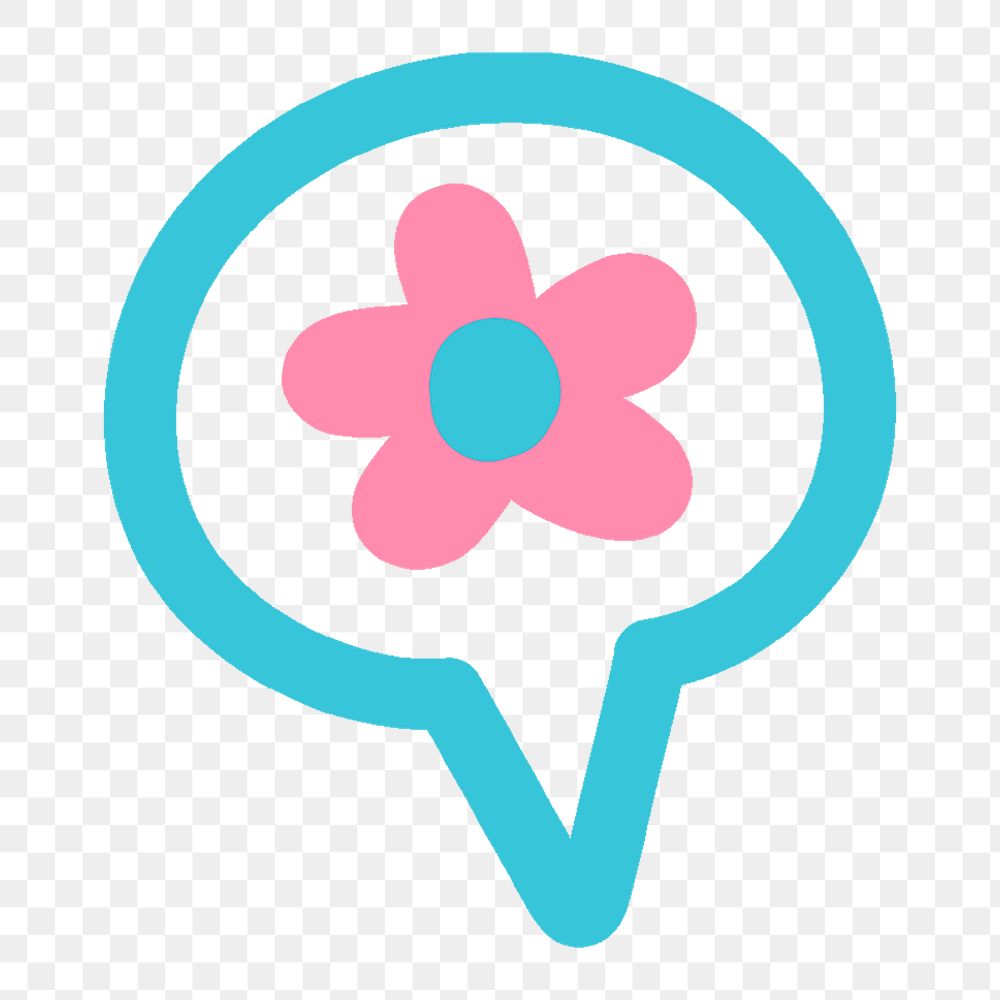 Flower speech png bubble sticker, doodle illustration on transparent background