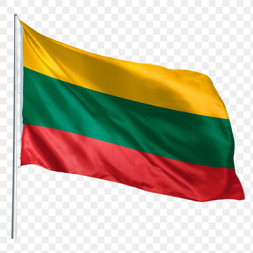 Lithuania png flag waving sticker, national symbol, transparent background