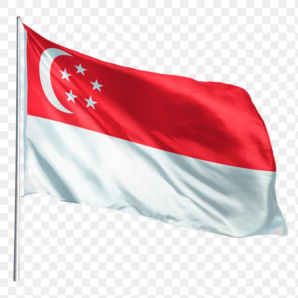 Singapore png flag waving sticker, national symbol, transparent background