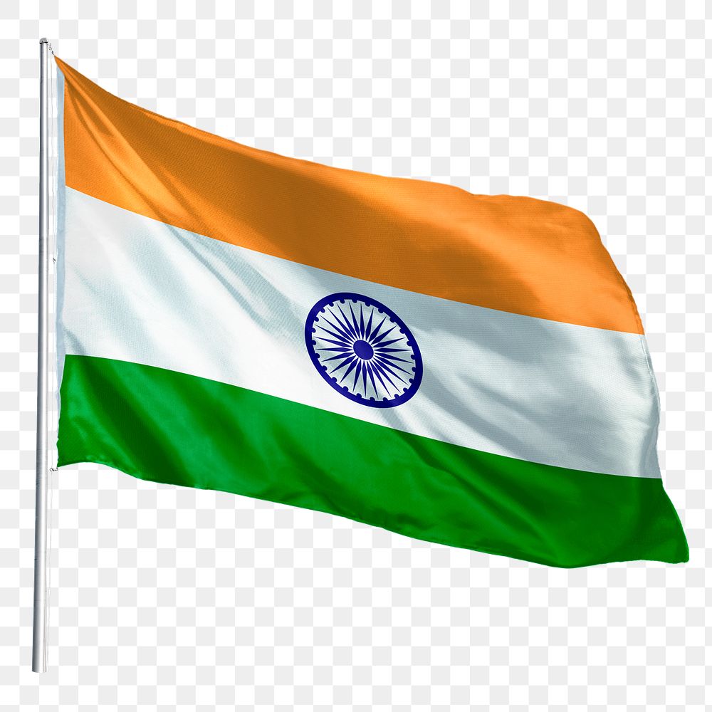 India png flag waving sticker, national symbol, transparent background