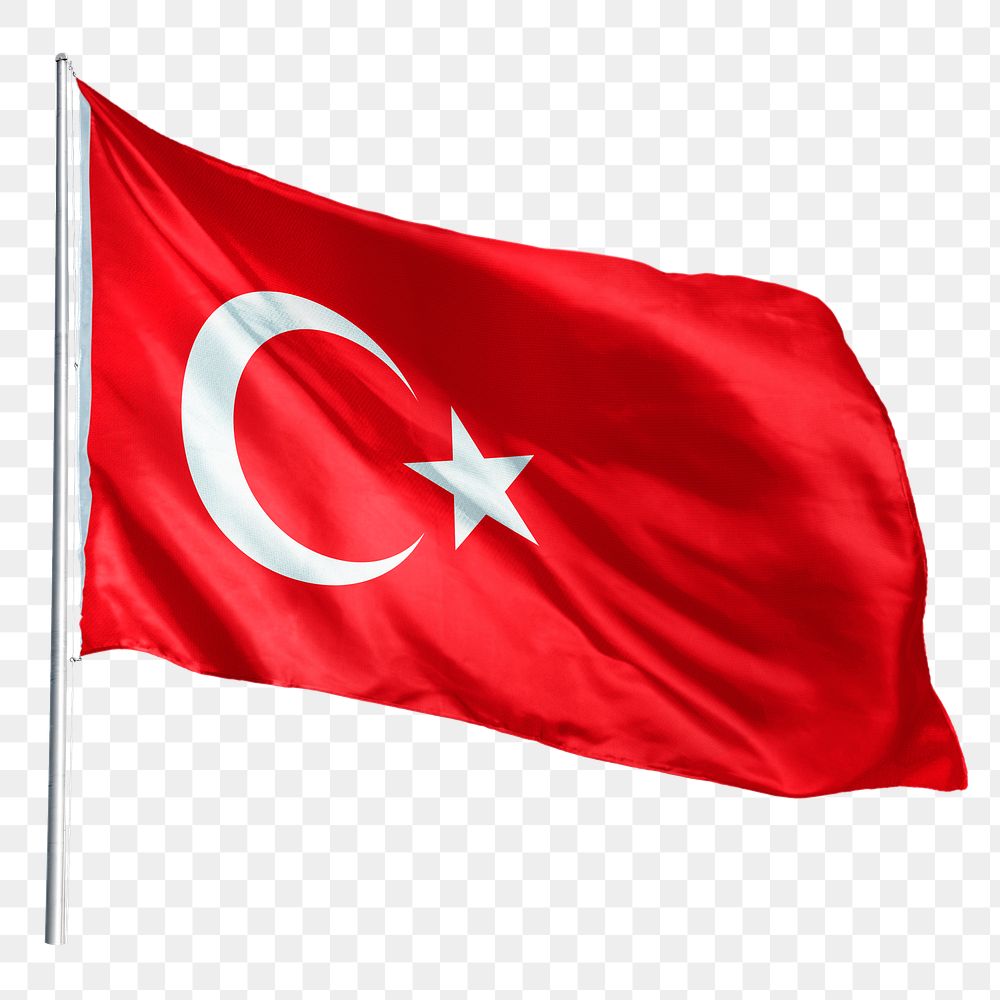 Turkey png flag waving sticker, national symbol, transparent background