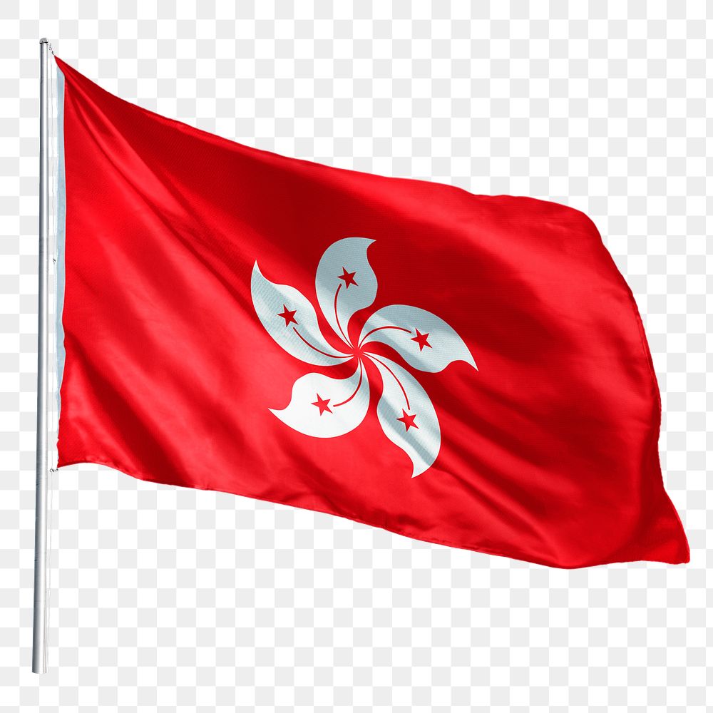 Hong Kong png flag waving sticker, national symbol, transparent background