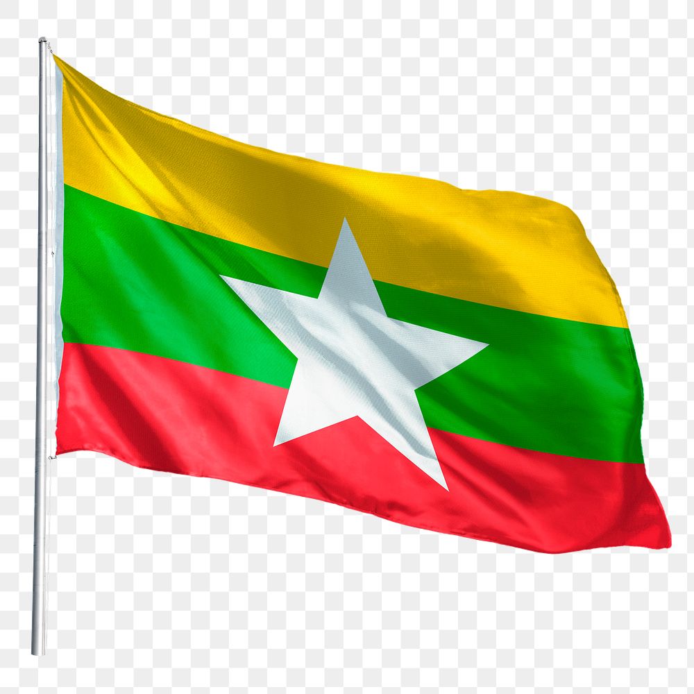 Myanmar png flag waving sticker, national symbol, transparent background