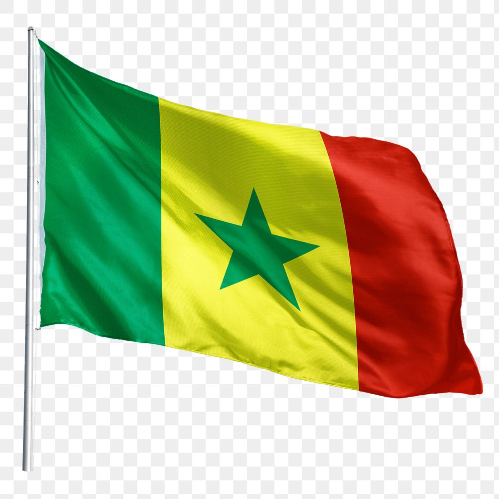 Senegal png flag waving sticker, national symbol, transparent background